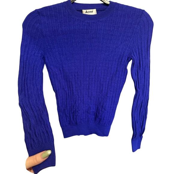 Acne Studios High Crewneck Wool Ribbed Long Sleeve In Royal Blue Size Small - Picture 2 of 10